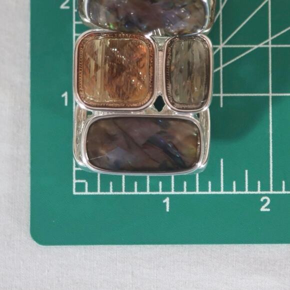 Dana Buchman Stretch Bracelet Silver Tone Bezel Faceted Brown Colored Stones - Picture 9 of 9